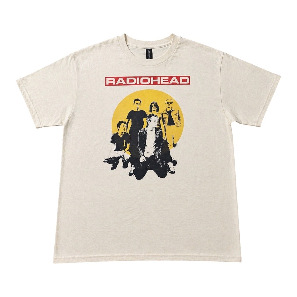 Radiohead Band Graphic T-Shirt Mens Cream Short Sleeve Crewneck Rock Tee